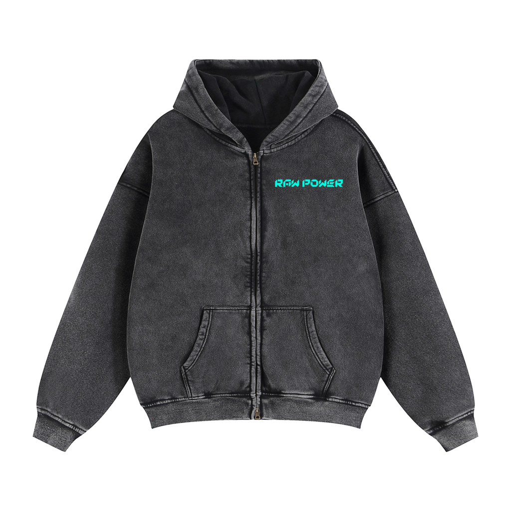 Boxy Fleece Hoodie Zip-Through Raw Power