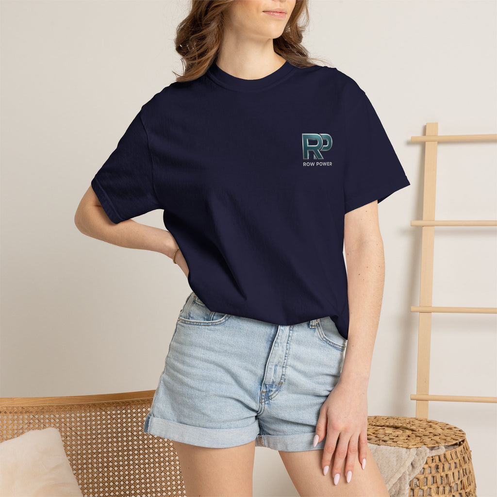 Row Power Logo T-Shirt — Athletic Crew Tee with Metallic RP Design